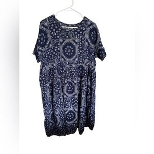 Blue Patterned Short Sleeve Dress